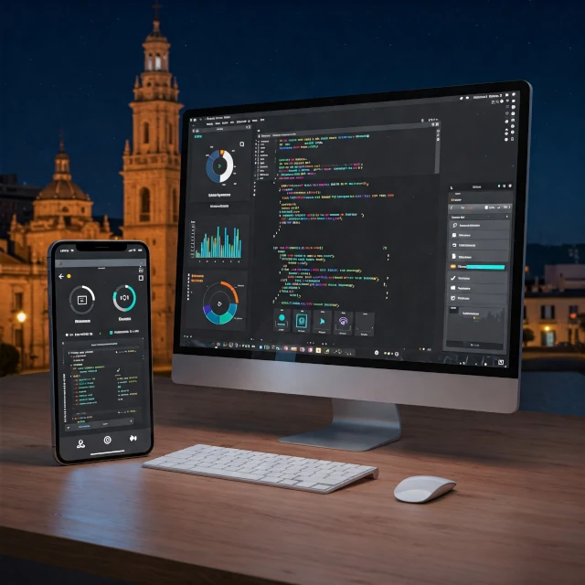 Smartphone mostrando una aplicación web interactiva diseñada para empresas locales en Almería