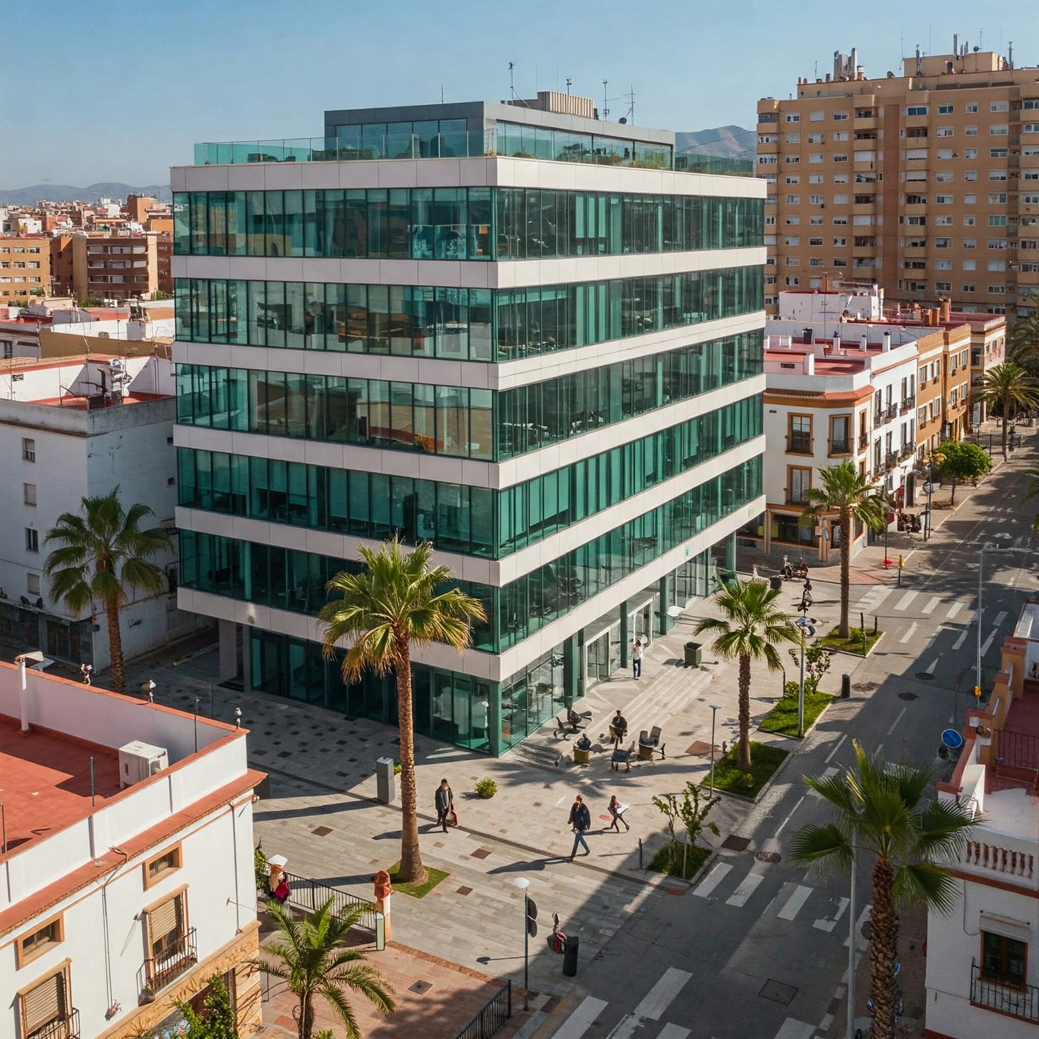 Edificio representativo y entorno urbano de Almería, simbolizando el área de trabajo de la agencia.
