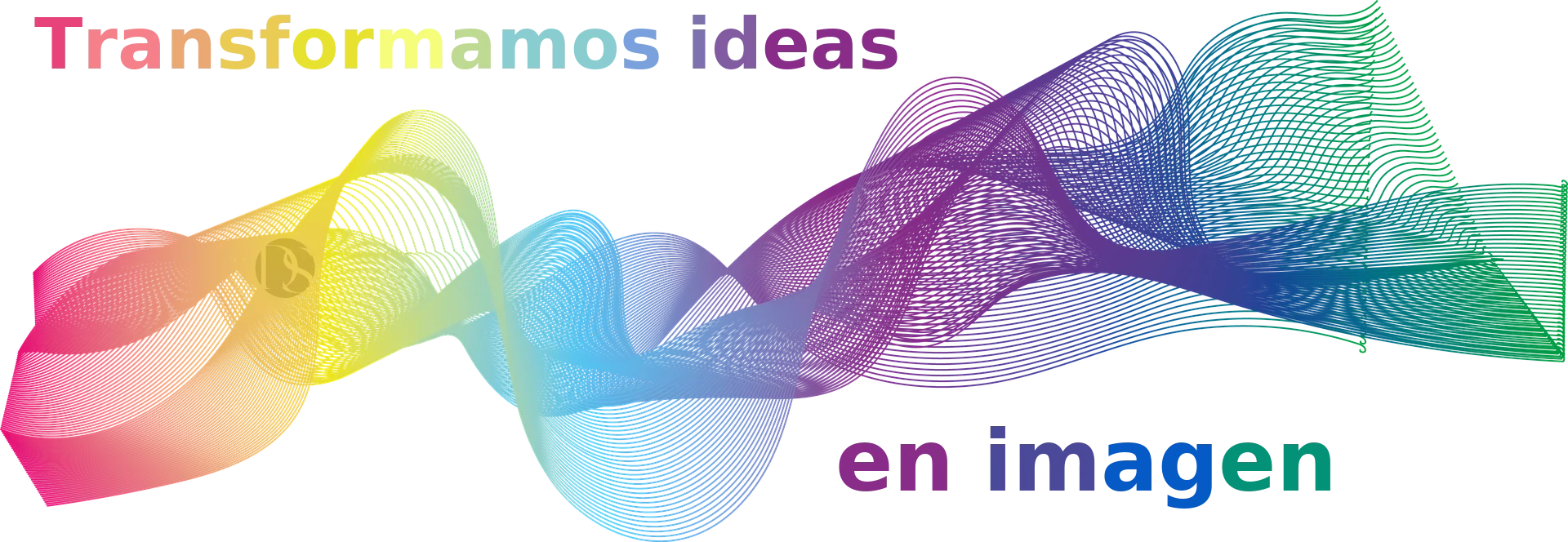 Imagen de ondas en diferente rango de color con la frase "transformamos ideas en imágenes" haciendo referencia a Diseminado Comunicación.