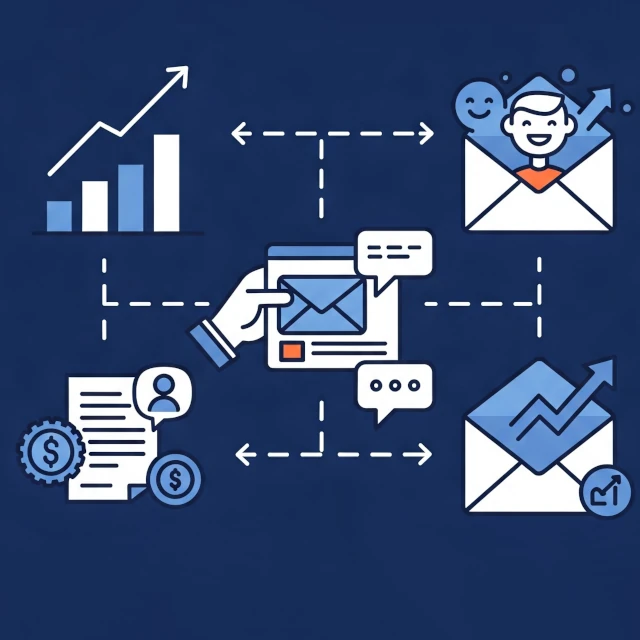 Imagen que muestra iconos representativos de beneficios como resultados medibles, atención personalizada y crecimiento del negocio con Email Marketing Básico.