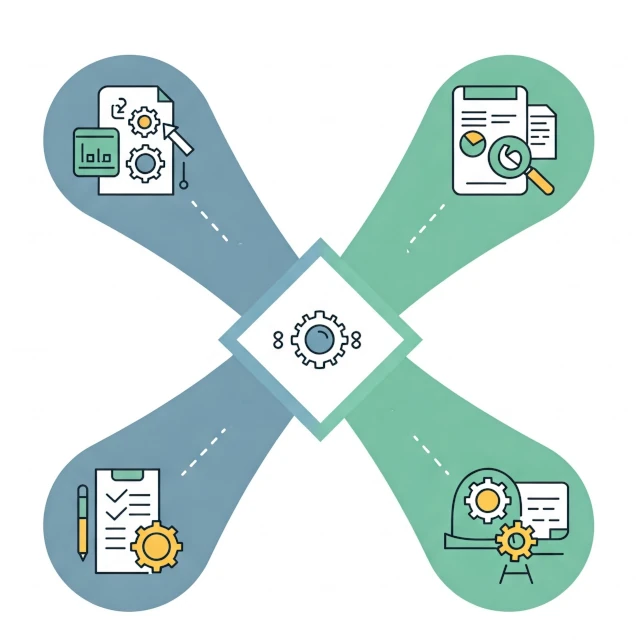 Infografía que muestra las etapas: investigación, creación, publicación y evaluación en Marketing de Contenidos Avanzado